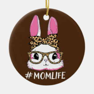 Cute Bunny Ma Life Leopard Messy Bun Glasses Keramisch Ornament