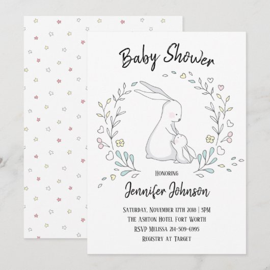 Cute Bunny Mama en Baby shower Kaart (Voorkant / Achterkant)
