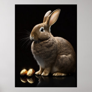 Cute Bunny met Golden Easter Wall Art Poster