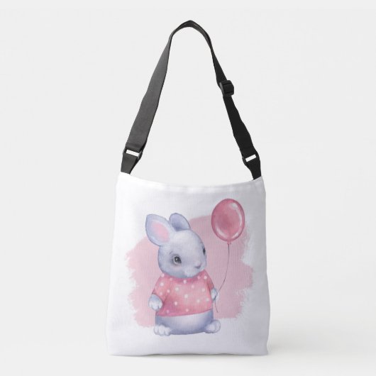 Cute Bunny met roze ballon Crossbody Tas (Voorkant)
