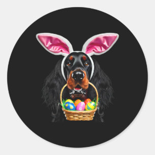 Cute Bunny Oren Gordon Setter Hond Pasen Eieren Ja Ronde Sticker