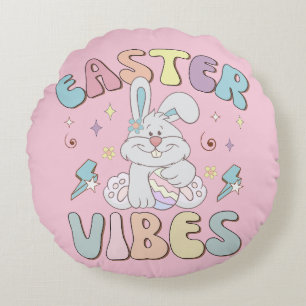 Cute Bunny Pasen Sfeer Pastel Lente Rond Kussen