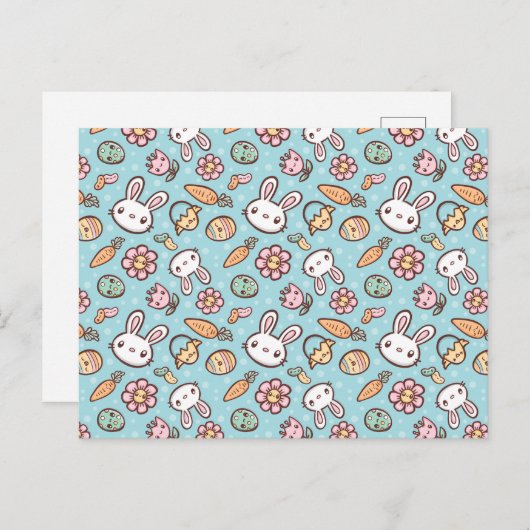 Cute Bunny Pattern Briefkaart (Voorkant / Achterkant)