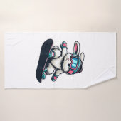 Cute Bunny Performing Snowboarding Trick Kids East (Serviette de bain)