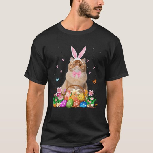 Cute Bunny Persian Cat & Easter Egg Basket Easter T-shirt (Voorkant)