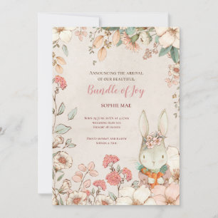  Cute Bunny Photo Flowers Baby Girl Birth Aankondiging