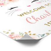 Cute Bunny Pink Gold Floral Easter Rabbit Welkom Poster (Hoek)