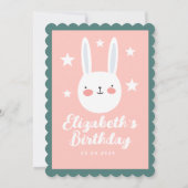 Cute Bunny Pink Green Paarse Stars Birthday Kaart (Achterkant)