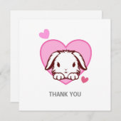 Cute Bunny Pink Heart Bedankkaart (Voorkant / Achterkant)