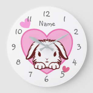 Cute Bunny Pink Heart Grote Klok