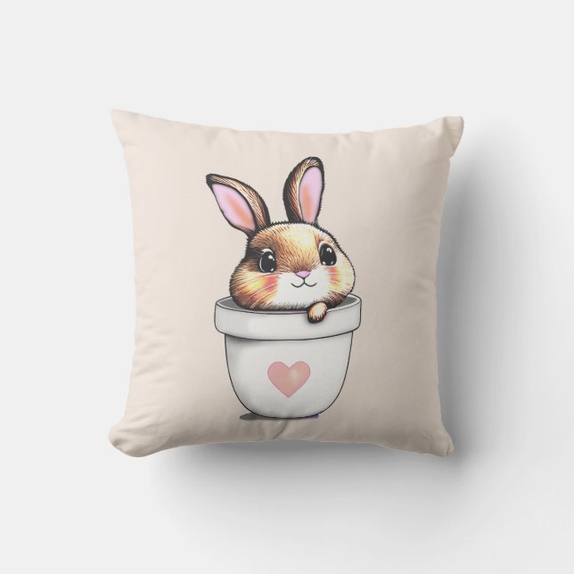 Cute Bunny Plant Pot on Light Champagne Beige Kussen (Voorkant)