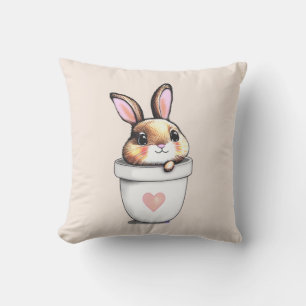 Cute Bunny Plantenpot op Licht Champagnetint Beige Kussen