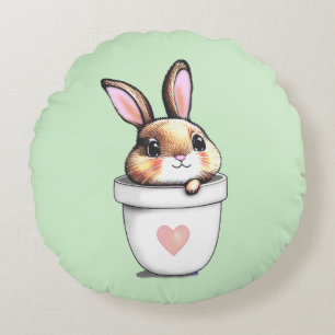 Cute Bunny Plantenpot op Licht Lime Groen Rond Kussen