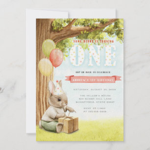 Cute Bunny Première Invitation d'anniversaire