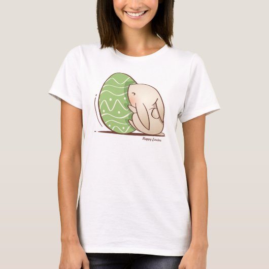 Cute Bunny push Green Easter Egg T-shirt (Voorkant)