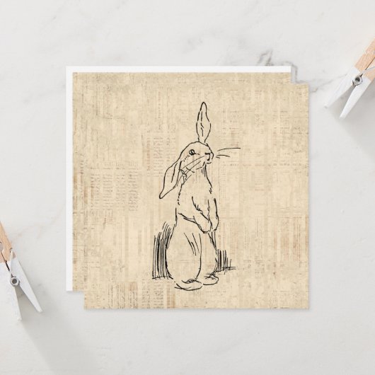 Cute Bunny Rabbit Art Script Background Kaart (Voorkant / Achterkant in situ)