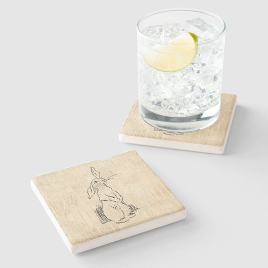 Cute Bunny Rabbit Art Script Background Stenen Onderzetter (Zijkant)