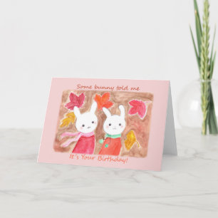 Cute Bunny Rabbit Autumn Herfst Birthday Kaart