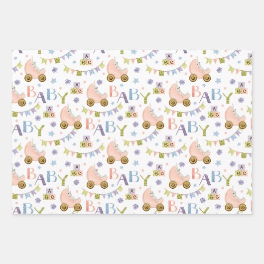Cute Bunny Rabbit Baby shower Inpakpapier Vel (Voorkant)