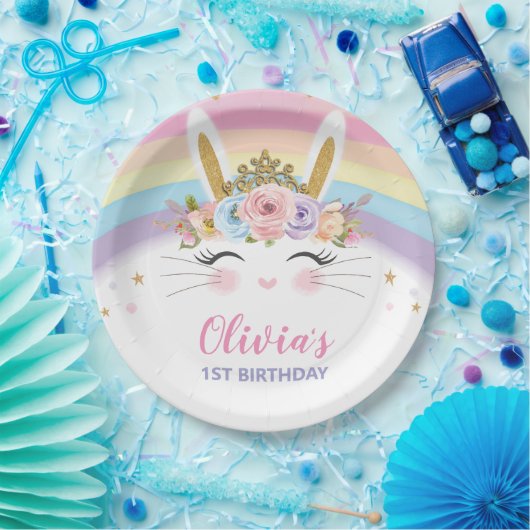 Cute Bunny Rabbit Birthday Party Papieren Bordje (Feest)