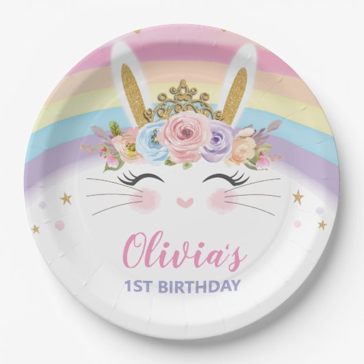 Cute Bunny Rabbit Birthday Party Papieren Bordje (Voorkant)