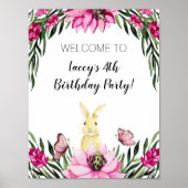Cute Bunny Rabbit Birthday Party Sign Poster (Voorkant)