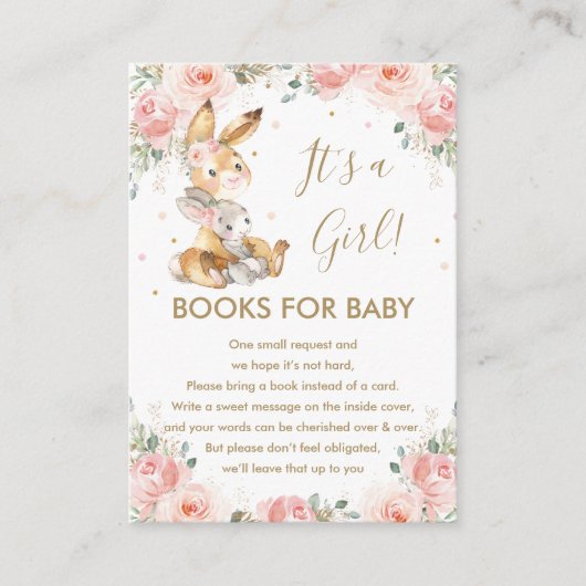 Cute Bunny Rabbit Blush Floral Books for Baby Informatiekaartje (Voorkant)