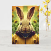 CUTE BUNNY RABBIT CARTE D'ANNIVERSAIRE (Fleur jaune)