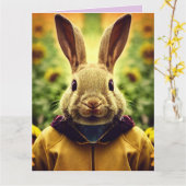 CUTE BUNNY RABBIT CARTE D'ANNIVERSAIRE surdimensio (Fleur jaune)