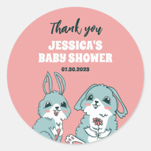 Cute Bunny Rabbit Cartoon Baby shower Ronde Sticker