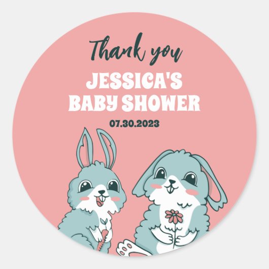 Cute Bunny Rabbit Cartoon Baby shower Ronde Sticker (Voorkant)