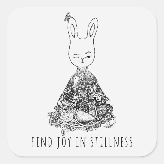 Cute Bunny Rabbit Doodle Yoga Meditation Quote Vierkante Sticker (Voorkant)
