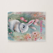 Cute Bunny Rabbit en Waterverf Spring Flowers Legpuzzel (Horizontaal)