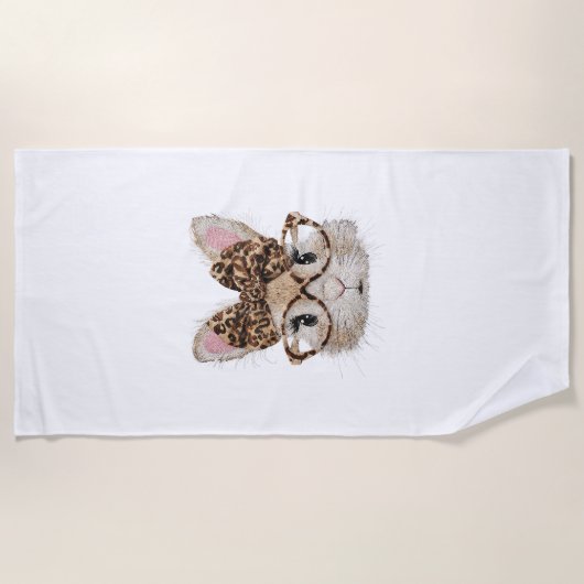 Cute Bunny Rabbit Face Leopard Coquette Bow Glasse Strandlaken (Voorkant)
