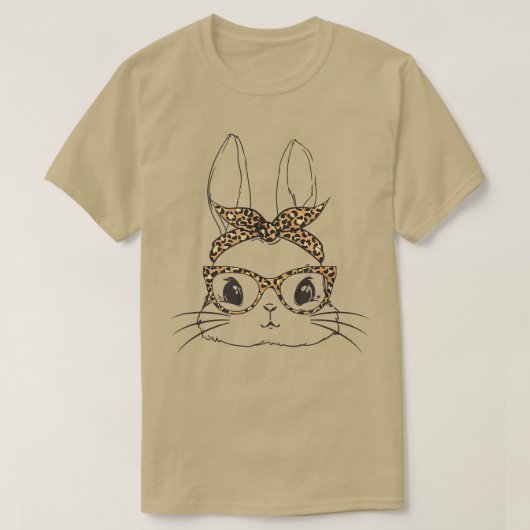 Cute Bunny Rabbit Face Leopard Print Glasses Easte T-shirt (Design voorkant)