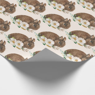 Cute Bunny Rabbit Floral Waterverf Moderne Pasen Cadeaupapier