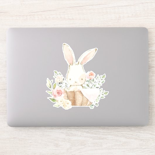 Cute Bunny Rabbit Flowers Roze Sticker (Computer)