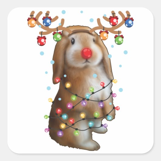 Cute Bunny Rabbit Funny kerstfeestcadeautjes Vierkante Sticker (Voorkant)