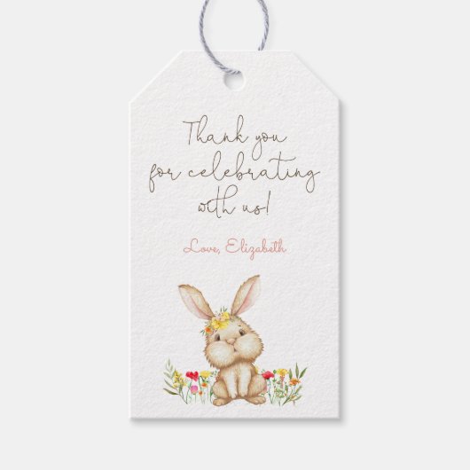 Cute Bunny Rabbit Girl Baby shower Cadeaulabel (Voorkant)