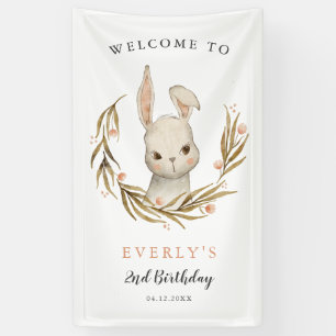 Cute Bunny Rabbit Girl Birthday Party Welkom Spandoek