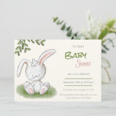 Cute Bunny Rabbit Greenery Neutral Baby shower Kaart (Staand voorkant)