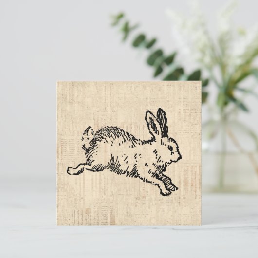 Cute Bunny Rabbit Illustration Script Art Feestdagenkaart (Staand voorkant)