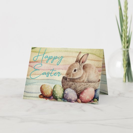 Cute Bunny Rabbit in een Basket Custom Feestdagen Kaart (Voorkant)