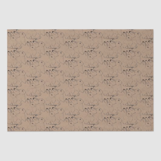 Cute Bunny Rabbit Ink Pattern Tan Brown Kraft  Tissuepapier (Voorkant)