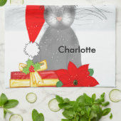 Cute Bunny Rabbit Kerstfeestay Theme Theedoek (Gevouwen)