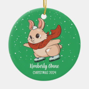 Cute Bunny Rabbit Kerstmis Snowy Winter Holiday Keramisch Ornament