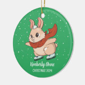 Cute Bunny Rabbit Kerstmis Snowy Winter Holiday Keramisch Ornament (Links)
