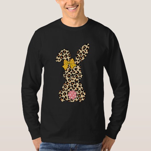 Cute Bunny Rabbit Leopard Bow Stropdas Happy Paasd T-shirt (Voorkant)