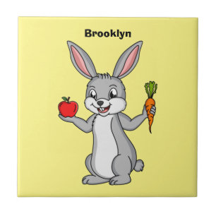 Cute bunny rabbit met groenten cartoon tegeltje