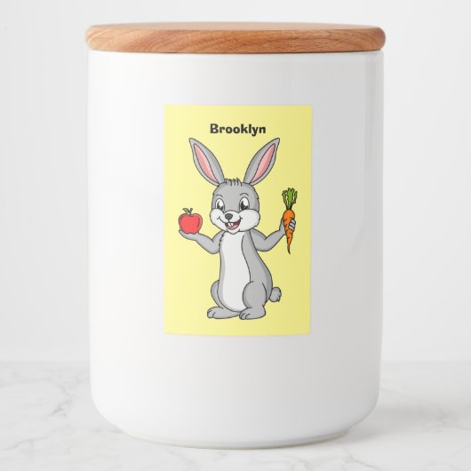 Cute bunny rabbit met groenten cartoon voedselcontainer etiket (Voorkant)